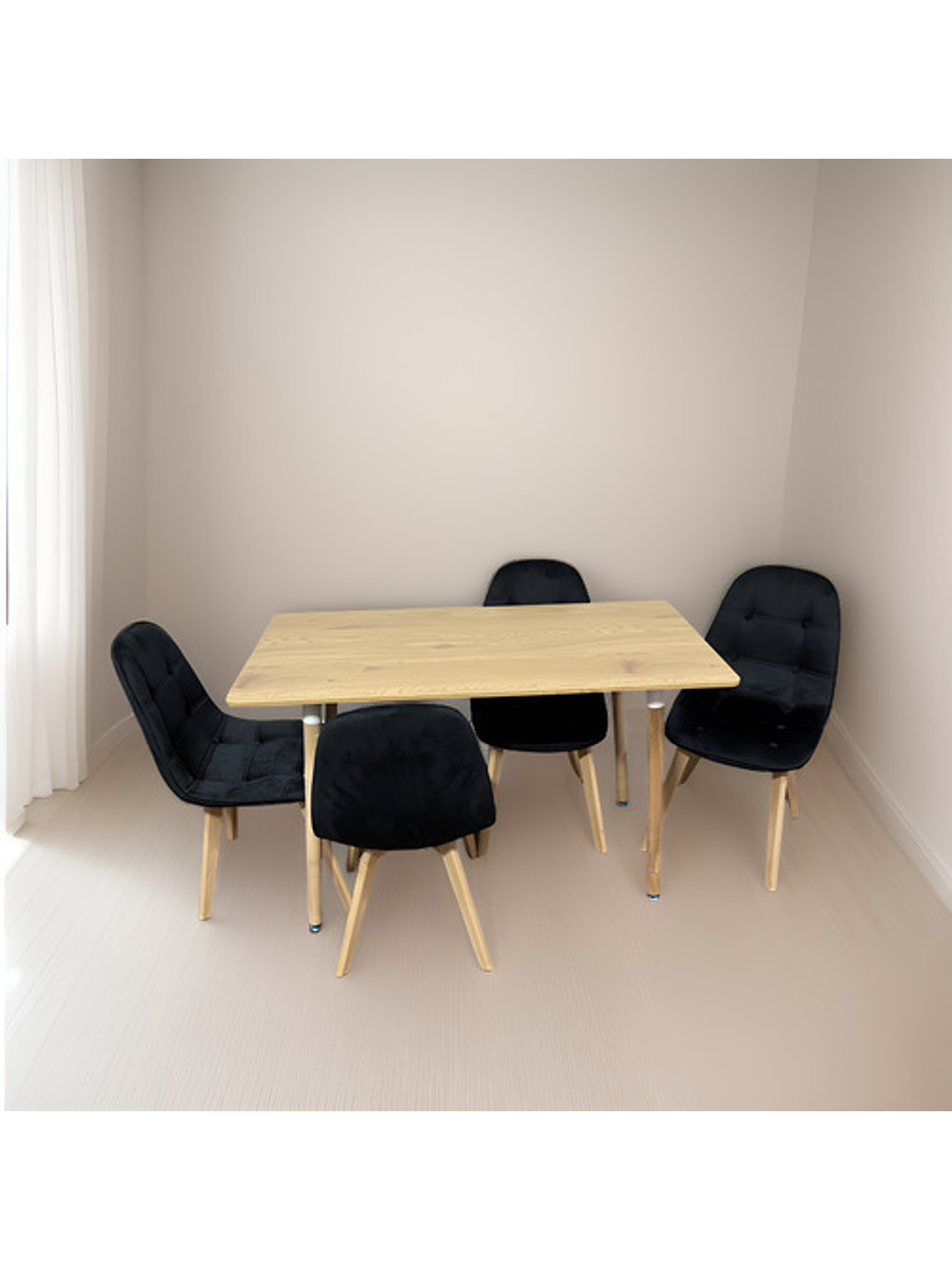 Comedor Con 4 Sillas Capitone Negra + Mesa Nordic 120x60 1