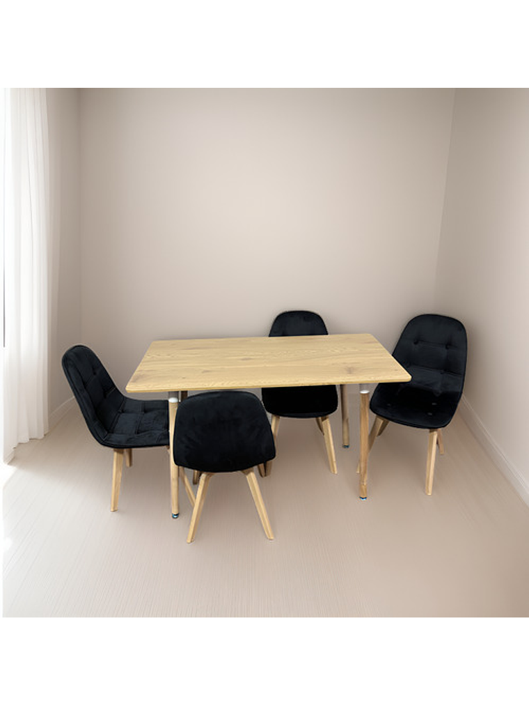 Comedor Con 4 Sillas Capitone Negra + Mesa Nordic 120x60 1