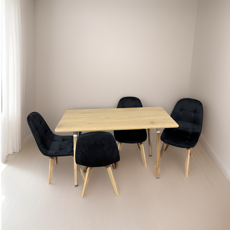 Comedor Con 4 Sillas Capitone Negra + Mesa Nordic 120x60 1