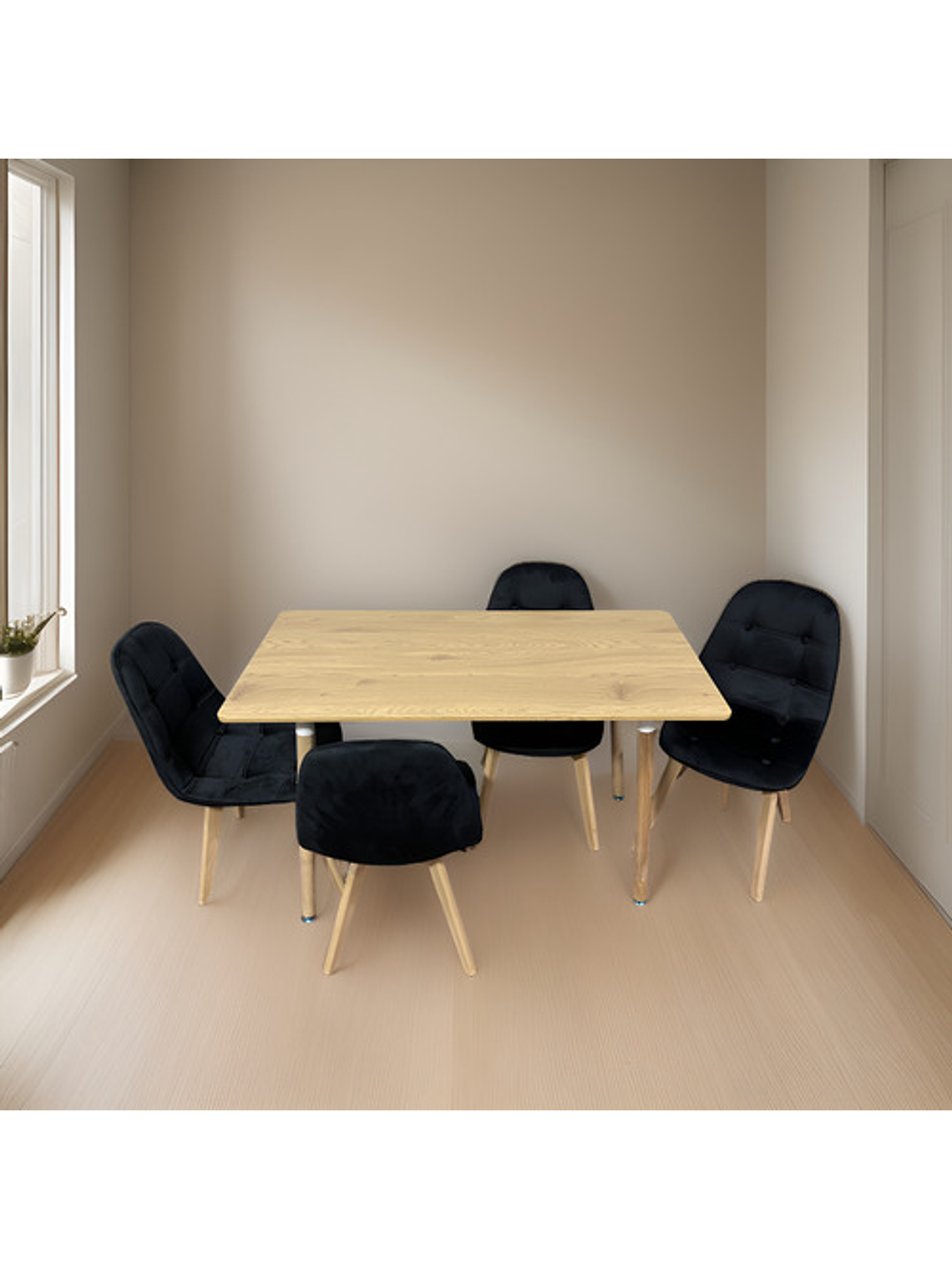Comedor Con 4 Sillas Capitone Negra + Mesa Nordic 120x60 2