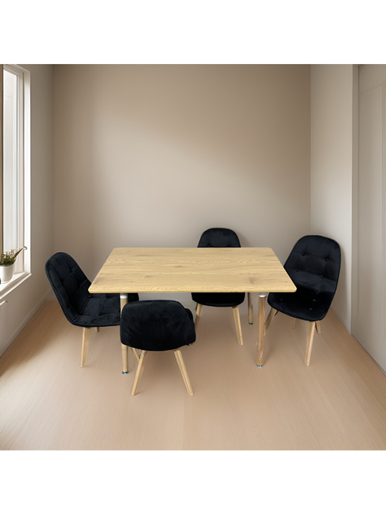 Comedor Con 4 Sillas Capitone Negra + Mesa Nordic 120x60 2
