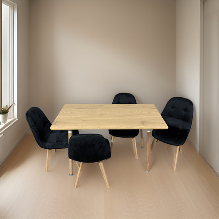 Comedor Con 4 Sillas Capitone Negra + Mesa Nordic 120x60 2