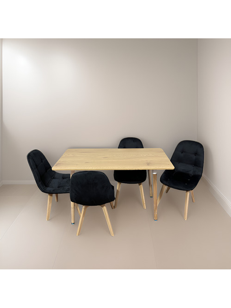 Comedor Con 4 Sillas Capitone Negra + Mesa Nordic 120x60 3