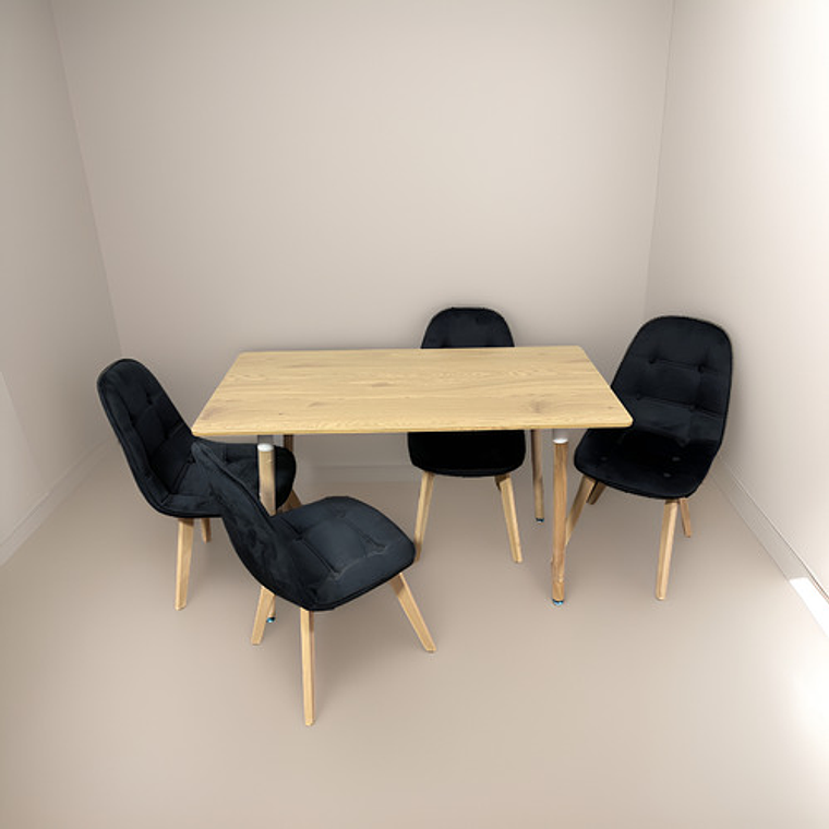 Comedor Con 4 Sillas Capitone Negra + Mesa Nordic 120x60 4