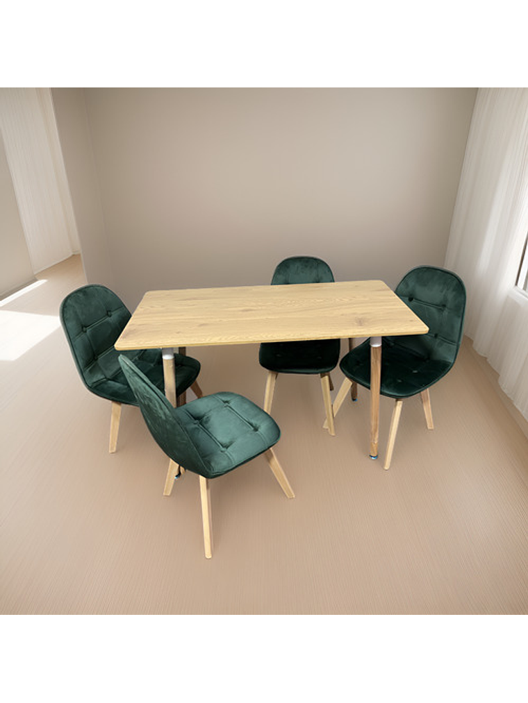 Comedor Con 4 Sillas Capitone Verde + Mesa Nordic 120x60 1