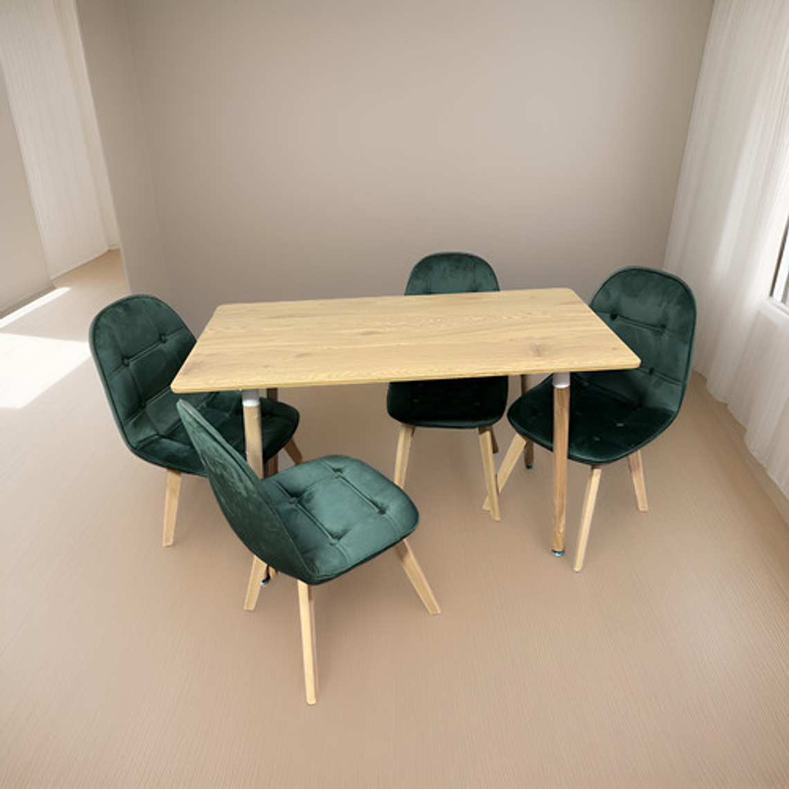 Comedor Con 4 Sillas Capitone Verde + Mesa Nordic 120x60 1