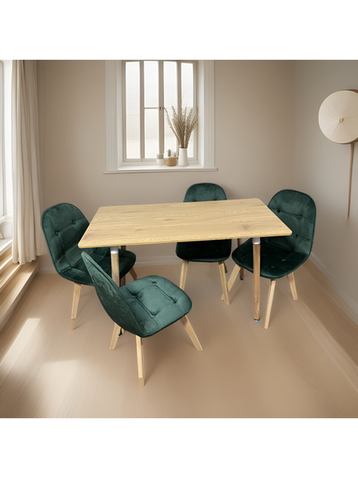Comedor Con 4 Sillas Capitone Verde + Mesa Nordic 120x60 2