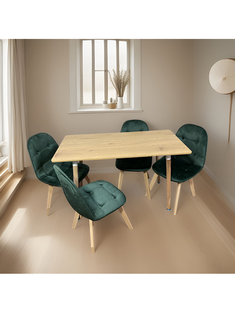 Comedor Con 4 Sillas Capitone Verde + Mesa Nordic 120x60 2