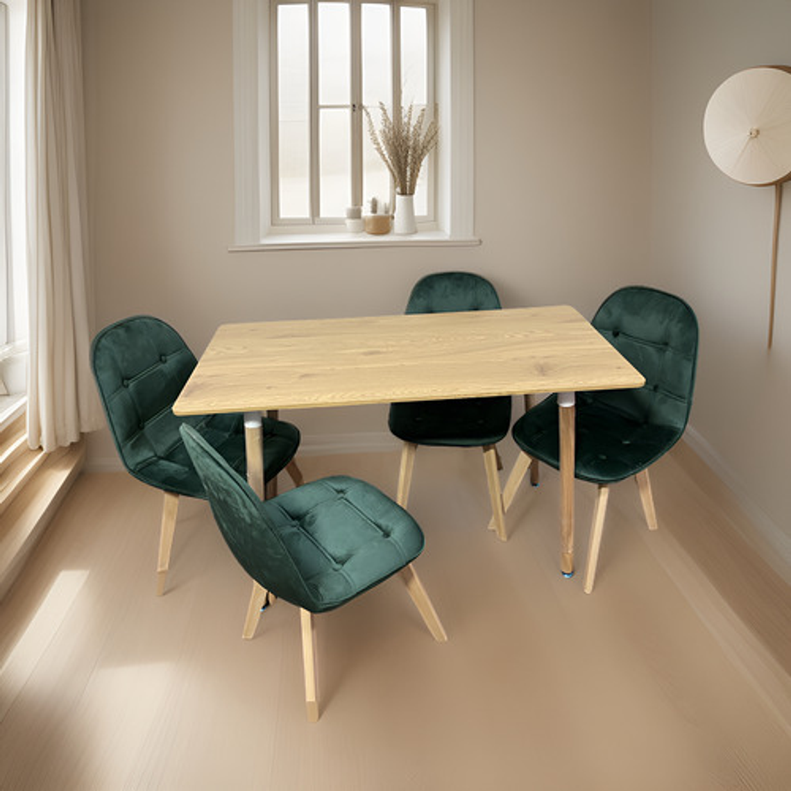Comedor Con 4 Sillas Capitone Verde + Mesa Nordic 120x60 2