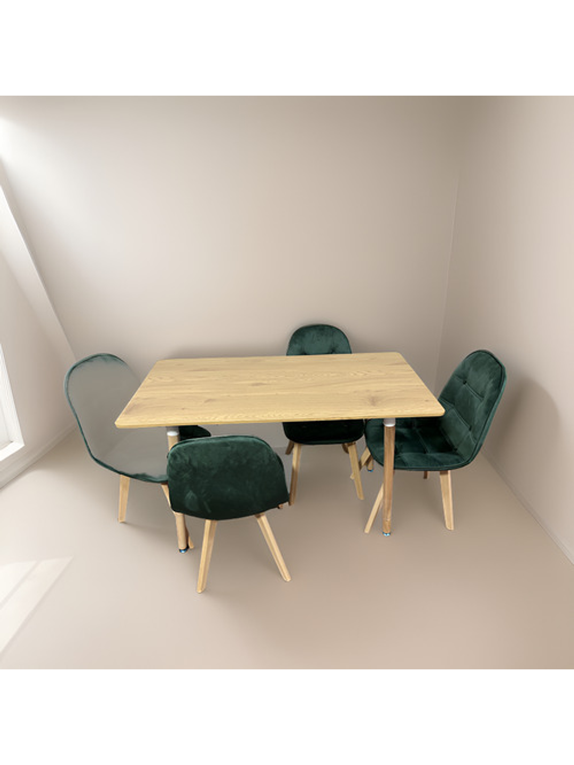 Comedor Con 4 Sillas Capitone Verde + Mesa Nordic 120x60 3