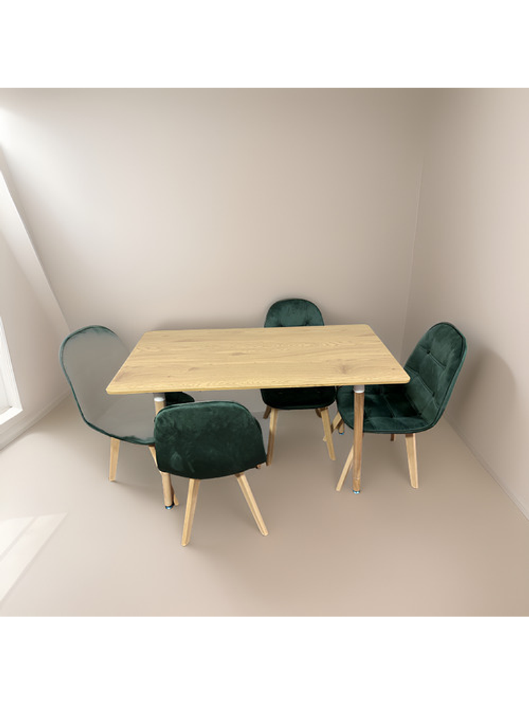 Comedor Con 4 Sillas Capitone Verde + Mesa Nordic 120x60 3