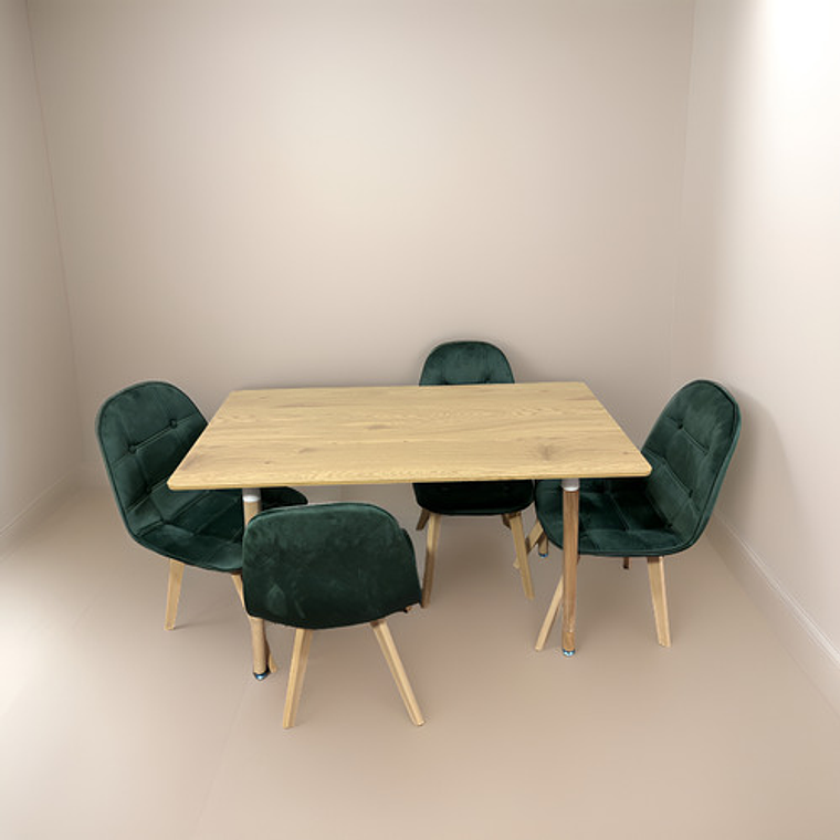 Comedor Con 4 Sillas Capitone Verde + Mesa Nordic 120x60 4