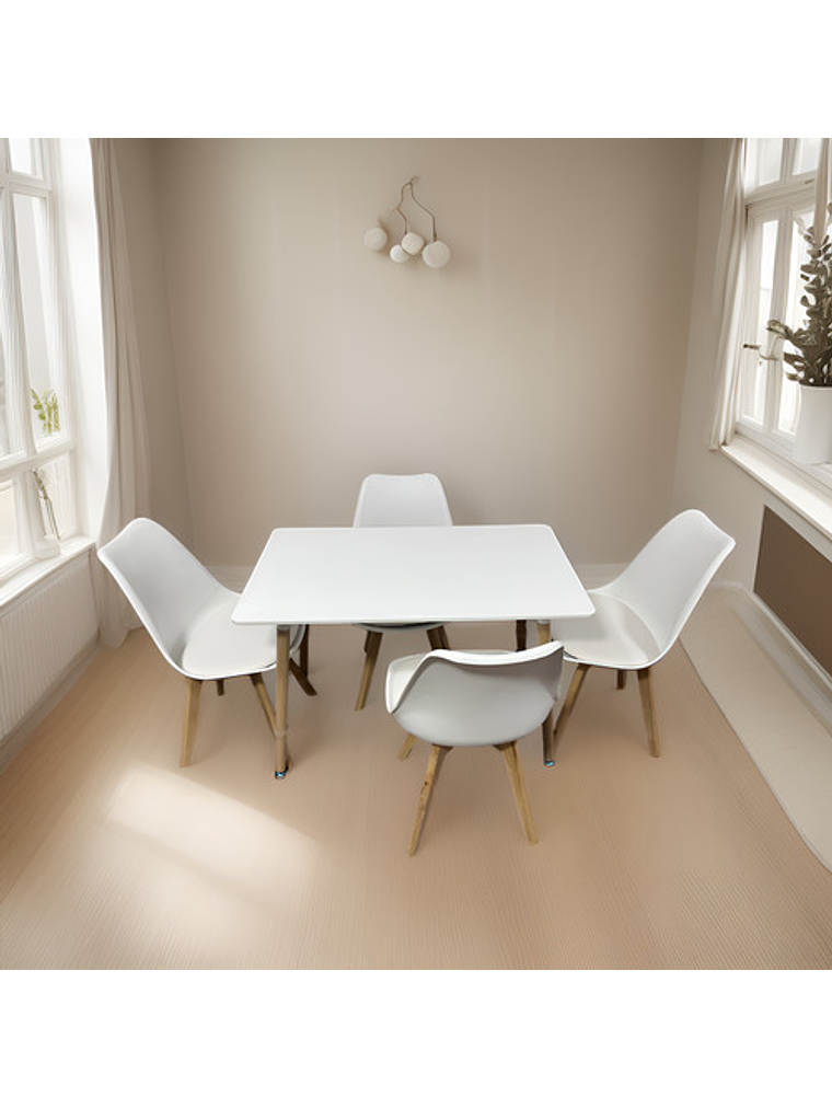 Comedor 4 Sillas Blanca Tulipa  + Mesa Nordic Blanca 100x60 3