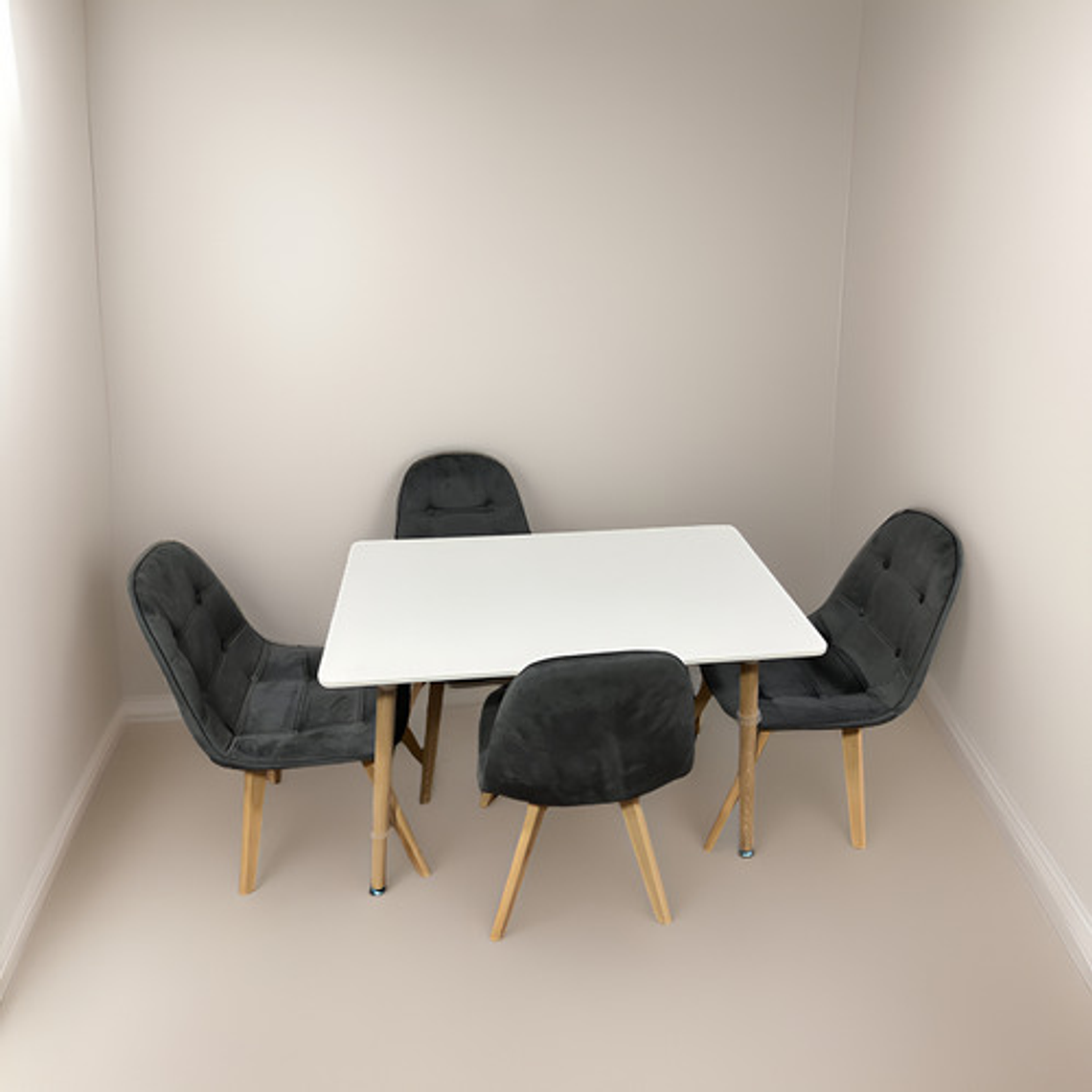 Comedor 4 Sillas Capitone Felpa Gris Mesa Nordic 100x60 Blan 4