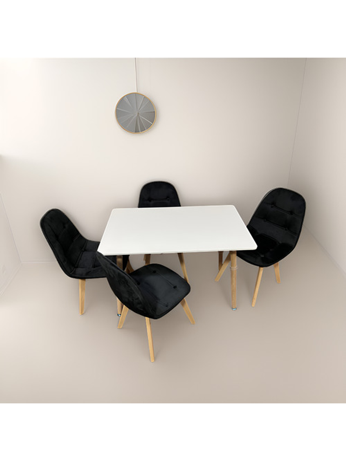 Comedor 4 Sillas Capitone Felpa Negra Mesa Nordic 100x60 Bla 1