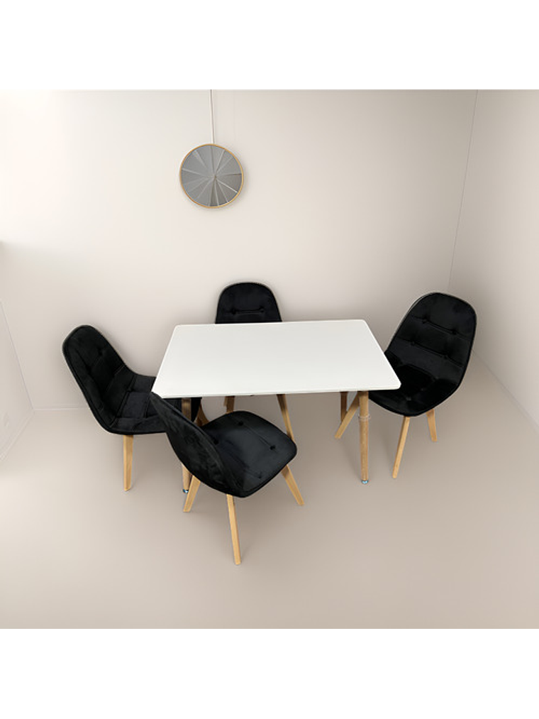 Comedor 4 Sillas Capitone Felpa Negra Mesa Nordic 100x60 Bla 1