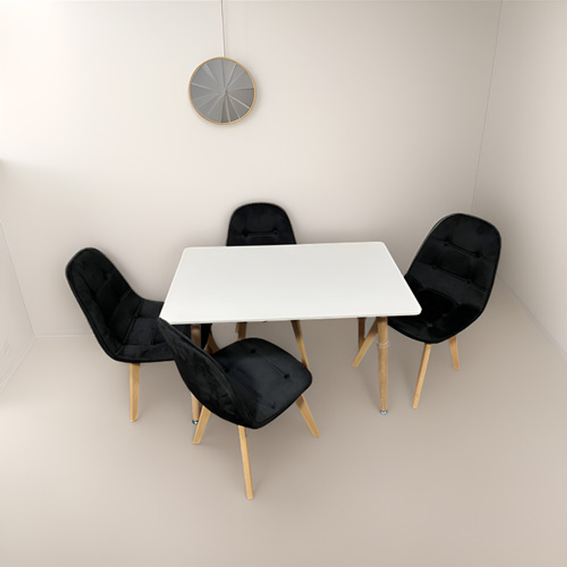 Comedor 4 Sillas Capitone Felpa Negra Mesa Nordic 100x60 Bla 1