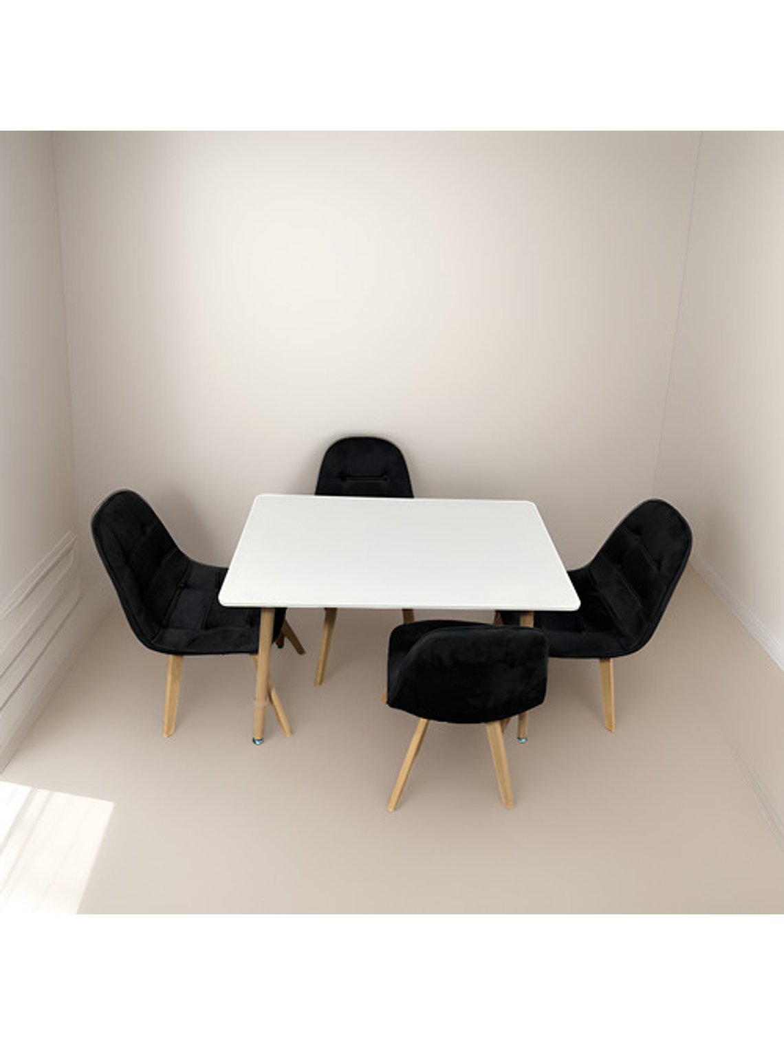 Comedor 4 Sillas Capitone Felpa Negra Mesa Nordic 100x60 Bla 2