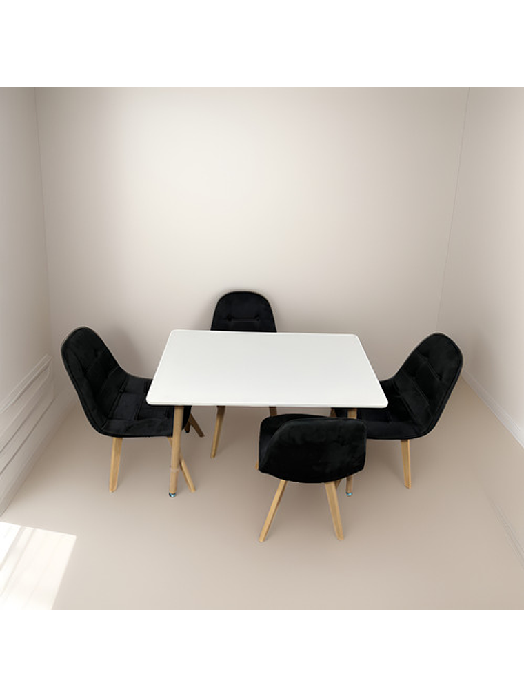 Comedor 4 Sillas Capitone Felpa Negra Mesa Nordic 100x60 Bla 2