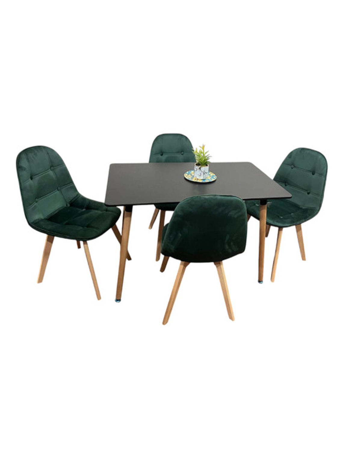 Comedor 4 Sillas Capitone Felpa Negra Mesa Nordic 100x60 Neg 1