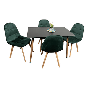 Comedor 4 Sillas Capitone Felpa Negra Mesa Nordic 100x60 Neg