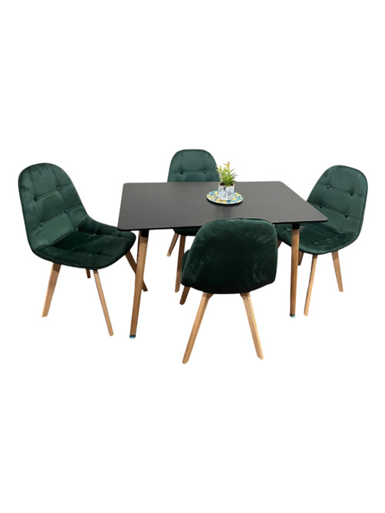 Comedor 4 Sillas Capitone Felpa Negra Mesa Nordic 100x60 Neg 1