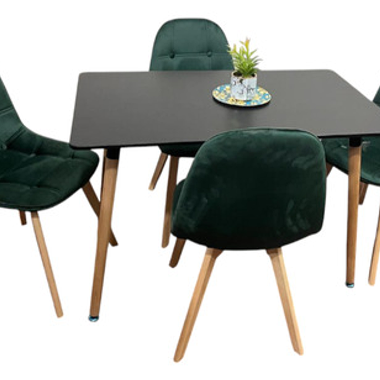 Comedor 4 Sillas Capitone Felpa Negra Mesa Nordic 100x60 Neg 1