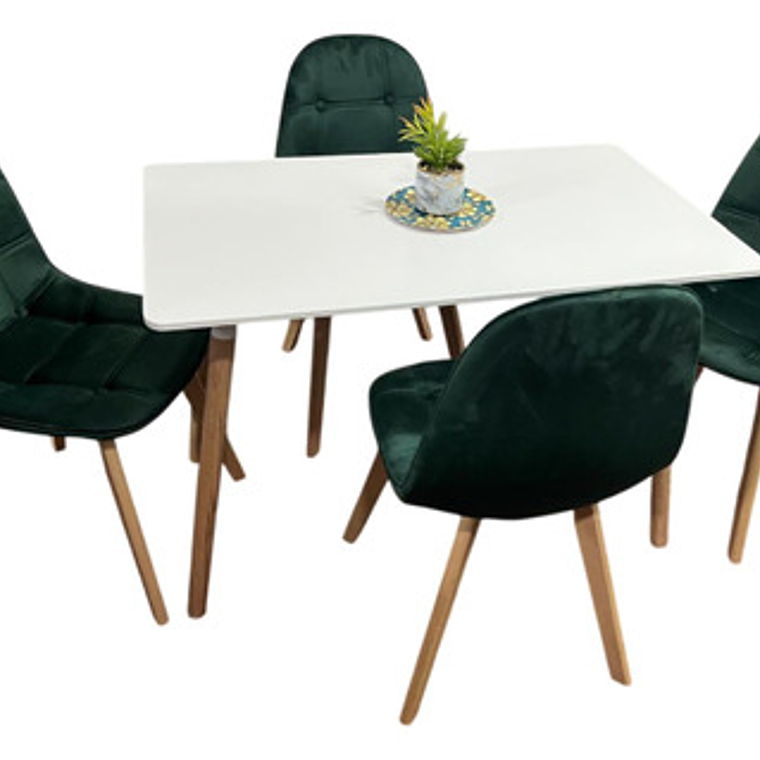 Comedor 4 Sillas Capitone Felpa Negra Mesa Nordic 100x60 Neg 2