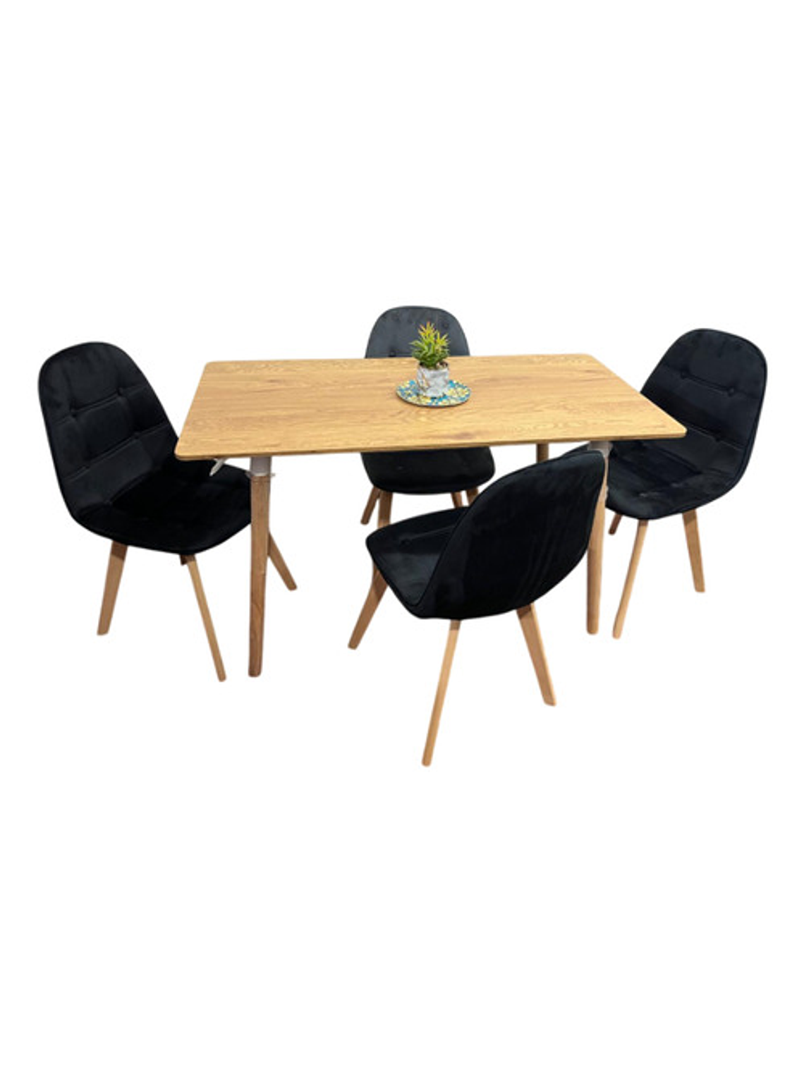 Comedor Con 4 Sillas Capitone Negras + Mesa Nordic Madera  120x70 1