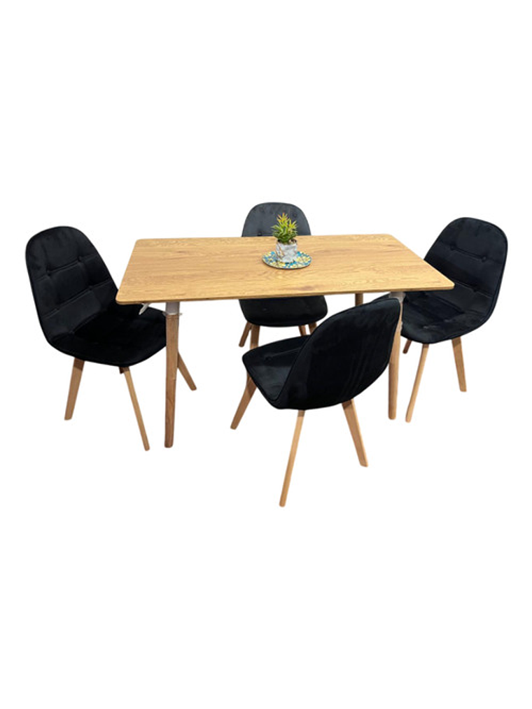 Comedor Con 4 Sillas Capitone Negras + Mesa Nordic Madera  120x70 1