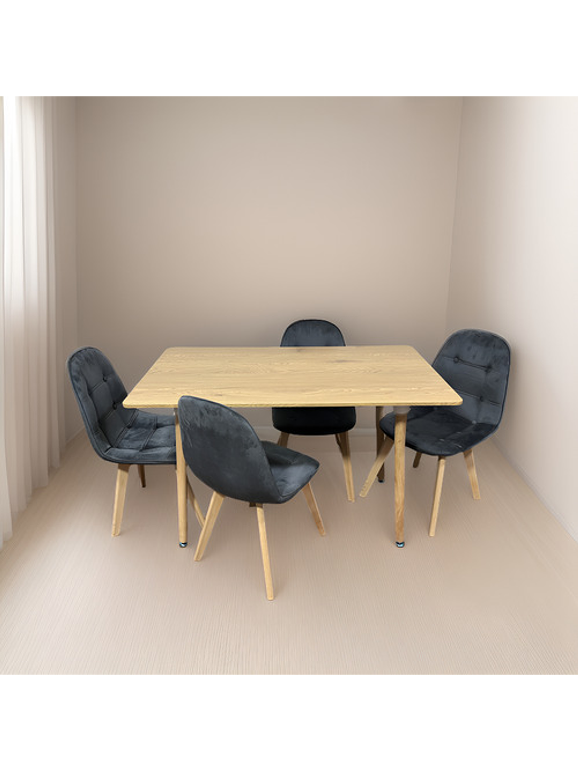 Comedor 4 Sillas Capitoné Gris + Mesa Nordic Madera 120x70 1