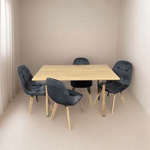 Comedor 4 Sillas Capitoné Gris + Mesa Nordic Madera 120x70