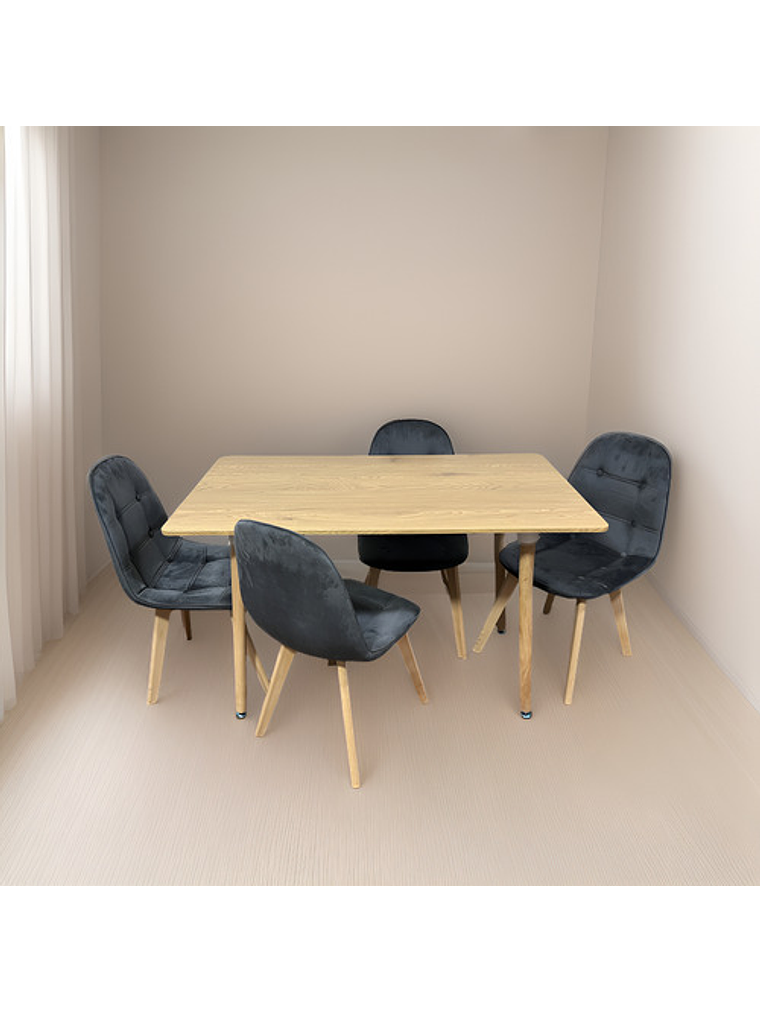 Comedor 4 Sillas Capitoné Gris + Mesa Nordic Madera 120x70 1