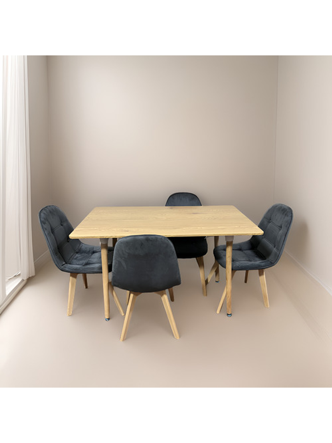 Comedor 4 Sillas Capitoné Gris + Mesa Nordic Madera 120x70 3