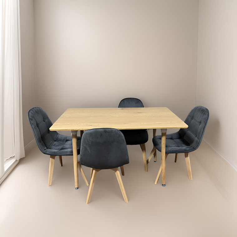 Comedor 4 Sillas Capitoné Gris + Mesa Nordic Madera 120x70 3