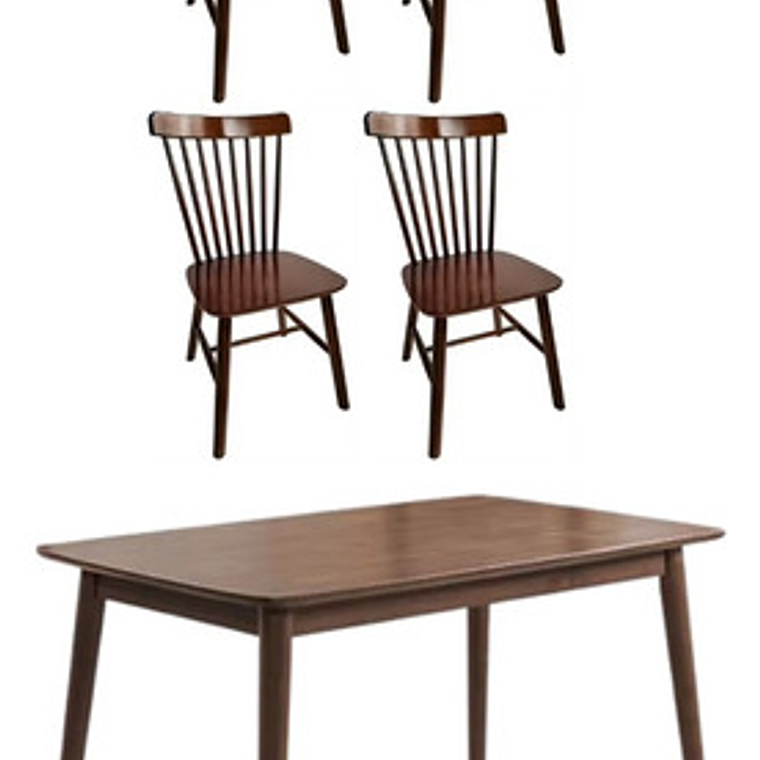Mesa Con 4 Sillas Windsor Madera Nogal 120x70 1