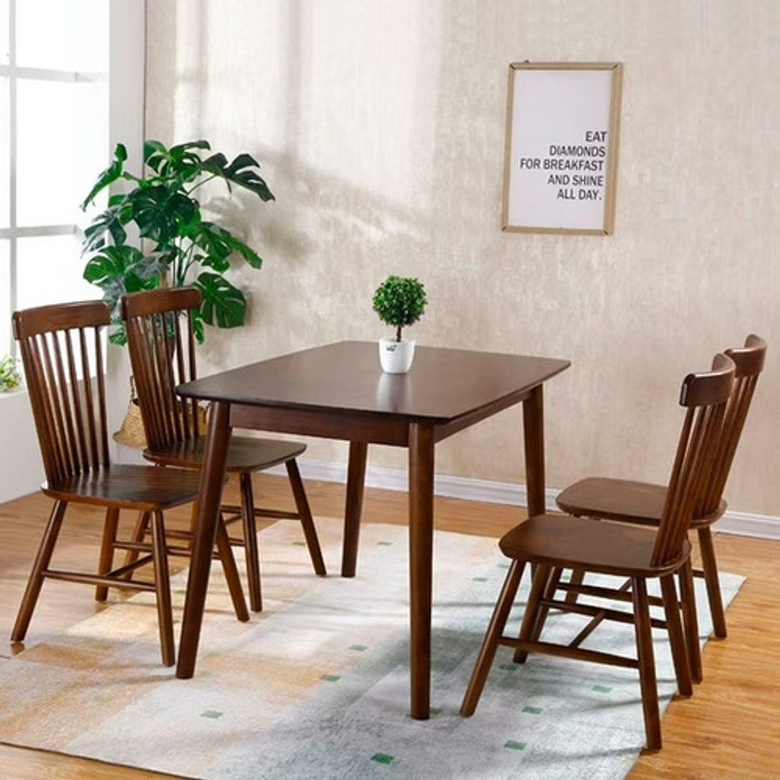 Mesa Con 4 Sillas Windsor Madera Nogal 120x70 2