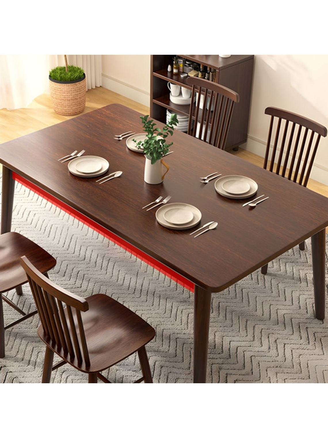 Mesa Con 4 Sillas Windsor Madera Nogal 120x70 3