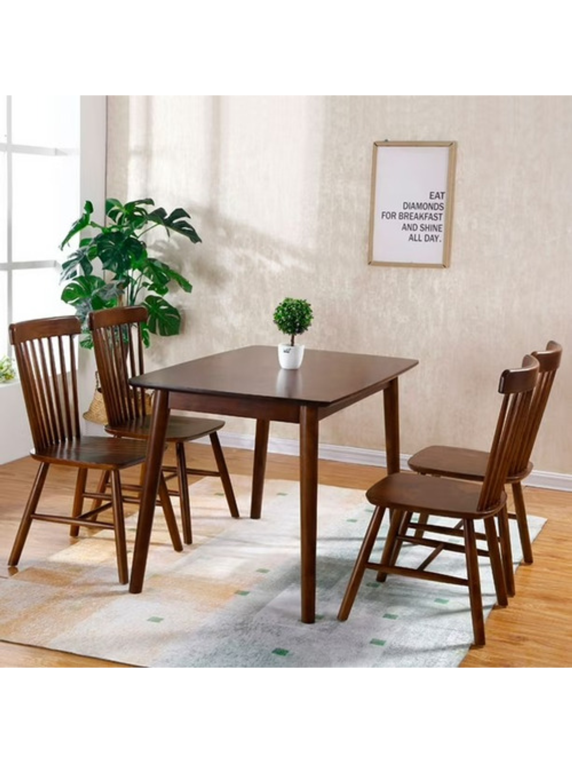 Mesa Con 4 Sillas Windsor Madera Nogal 130x80 2