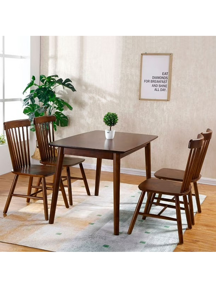 Mesa Con 4 Sillas Windsor Madera Nogal 130x80 2