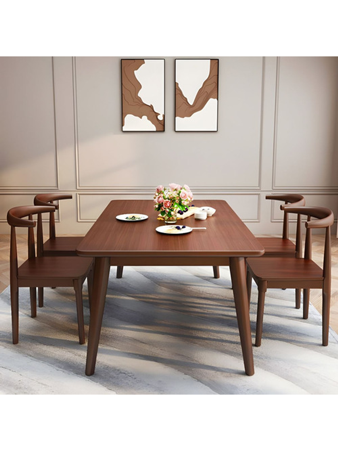 Mesa Con 4 Sillas Windsor Bistró Madera Nogal 130x80 3