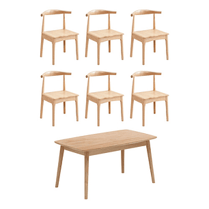 Mesa Con 6 Sillas Windsor Bistró Madera Natural 120x70