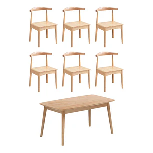 Mesa Con 6 Sillas Windsor Bistró Madera Natural 160x80