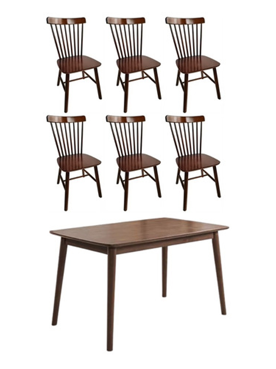 Mesa Con 6 Sillas Windsor Madera Nogal 120x70 1