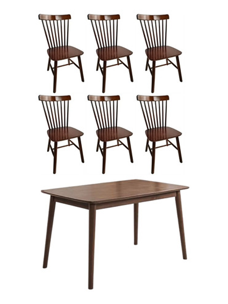 Mesa Con 6 Sillas Windsor Madera Nogal 120x70 1