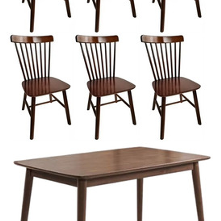 Mesa Con 6 Sillas Windsor Madera Nogal 120x70 1