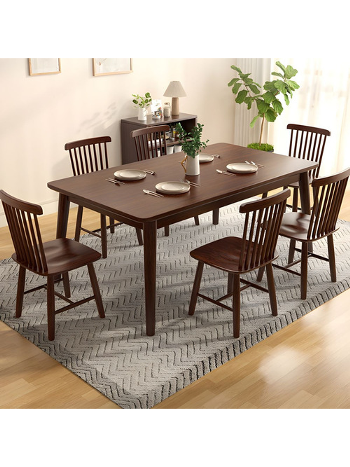 Mesa Con 6 Sillas Windsor Madera Nogal 120x70 2