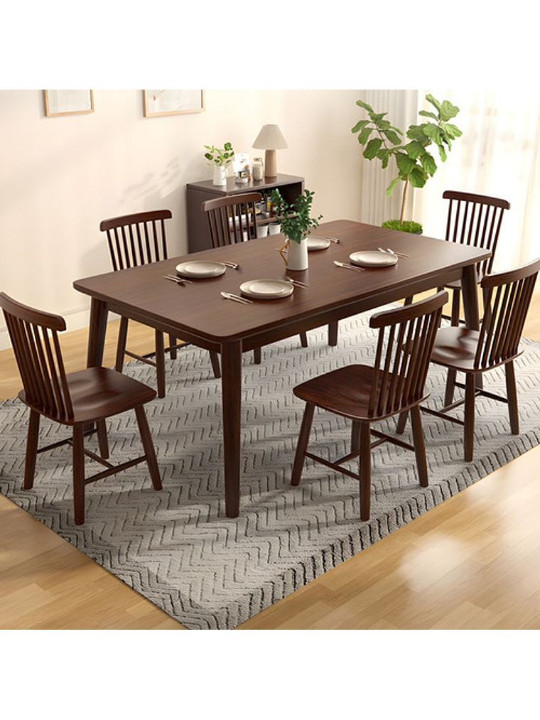 Mesa Con 6 Sillas Windsor Madera Nogal 120x70 2
