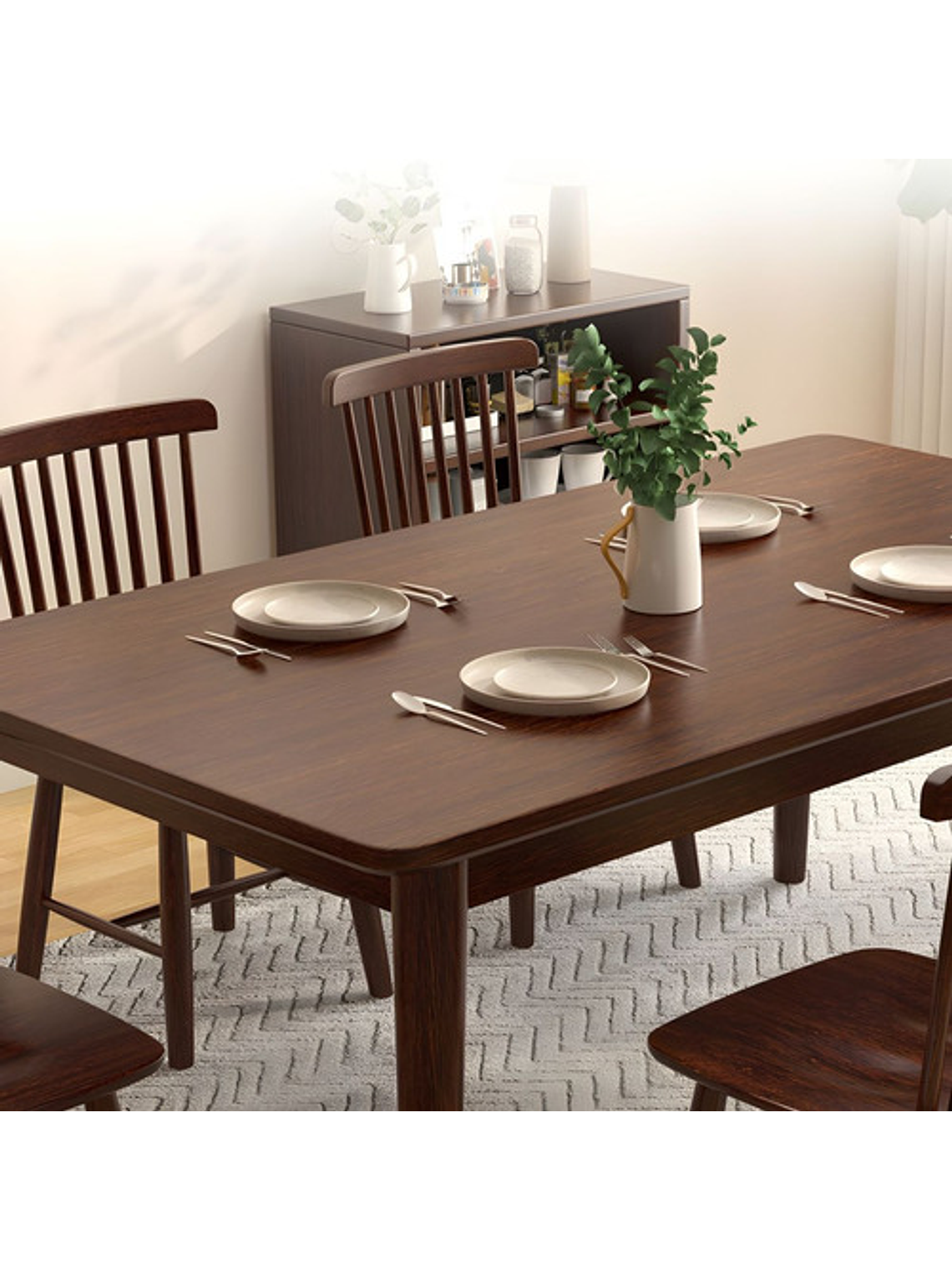 Mesa Con 6 Sillas Windsor Madera Nogal 120x70 3