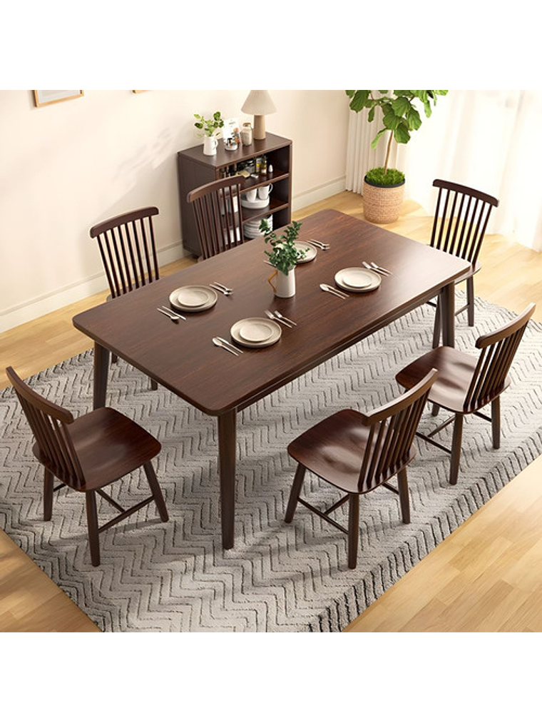 Mesa Con 6 Sillas Windsor Madera Nogal 120x70 4
